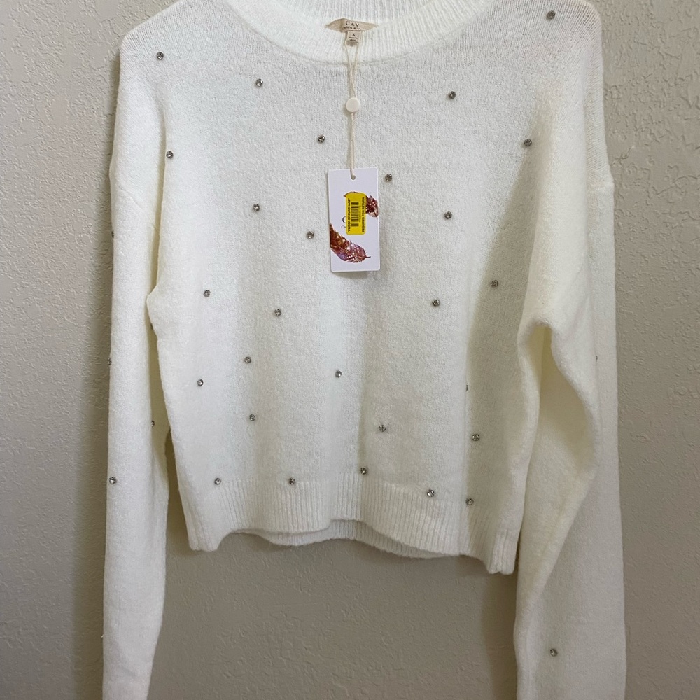 Chelsea & Violet White Sweater with Stud Accents